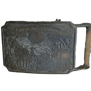 Ortho Belt Buckle Mens Bronze American Agriculture Bicentennial 1776-1976 Vtg